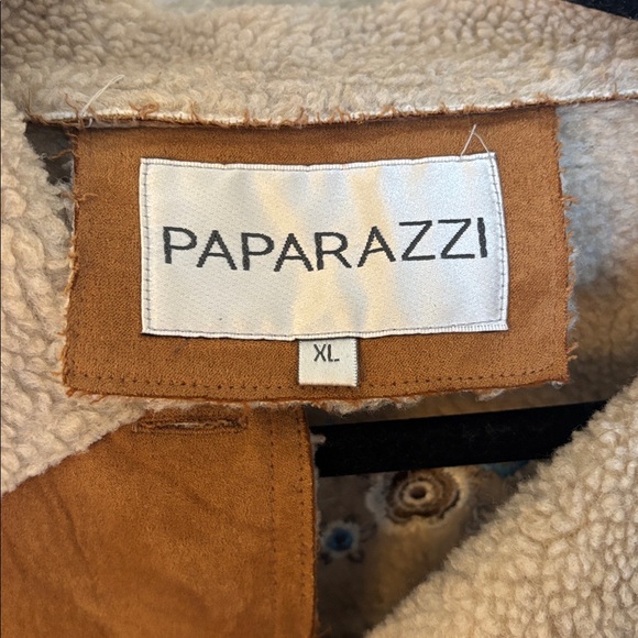 Vintage Anthro Paparazzi Tan Teddy Jacket with Floral Embroidery Vegan Suede XL - Picture 2 of 9